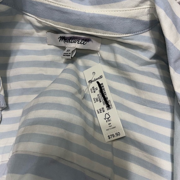 Madewell Y Neck Button up Shirt NL008 Blue White Stripe XS - Picture 7 of 8